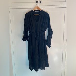 Black crane long sleeved MIDI dress